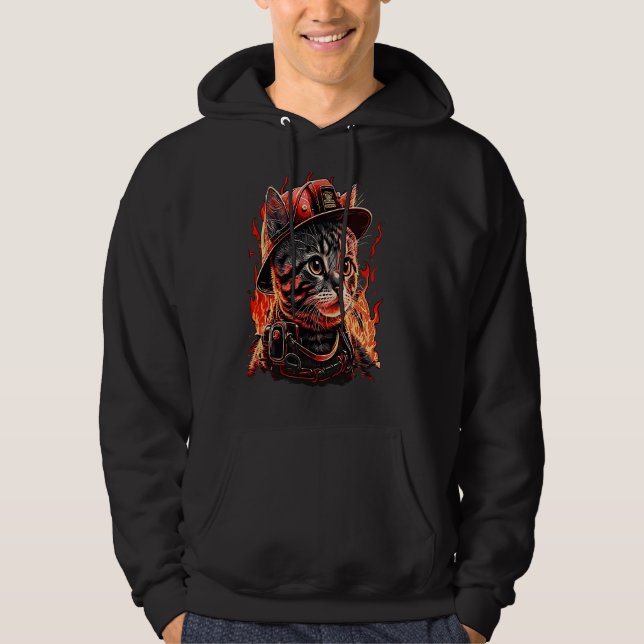 Firefighter Cat Kitten Fireman Helmet Firefighter  Hoodie (Front)
