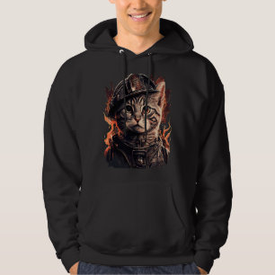Firefighter Cat Kitten Fireman Helmet Firefighter Hoodie