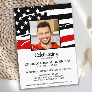Firefighter Celebration Of Life Red Line Memorial Invitation
