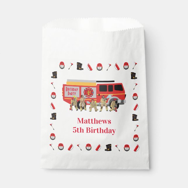 Firefighter Child Birthday Party Theme Design Favour Bags (Front)