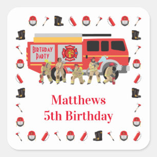 Firefighter Child Birthday Party Theme Design Square Sticker