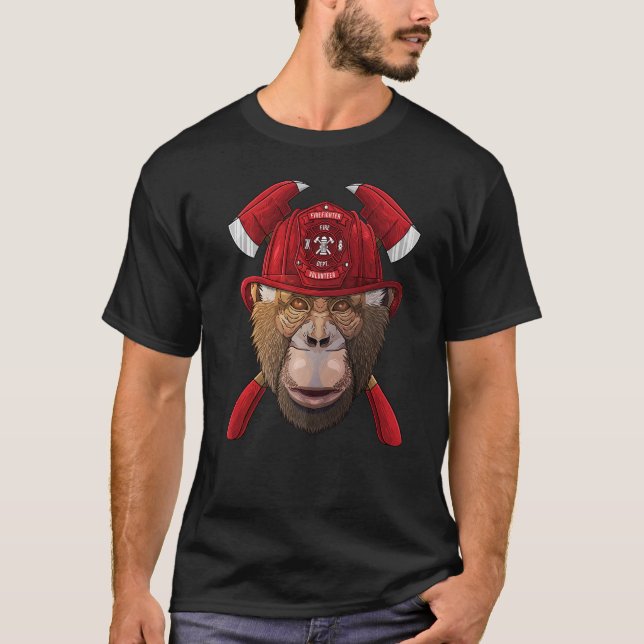 Firefighter Chimpanzee Fireman Boys Kids Fire Resc T-Shirt (Front)