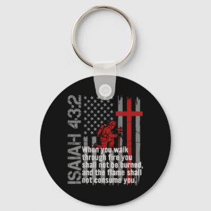Firefighter Christian Faith Bible Verse USA Flag Key Ring