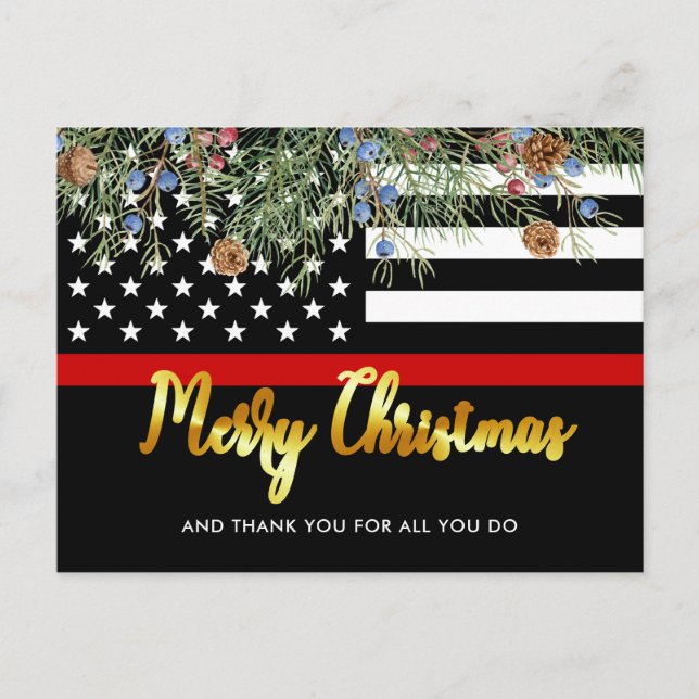 Firefighter Christmas Fire Department Thank You Holiday Postcard (Front)