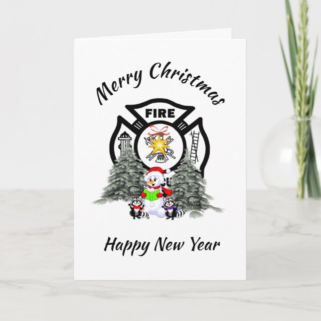 Firefighter Christmas Fire Dept Holiday Card (Front)