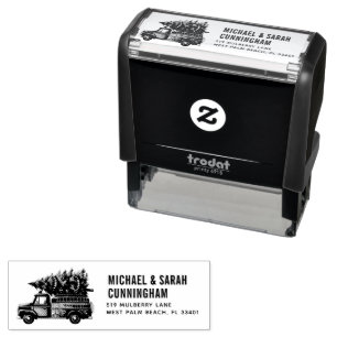 Firefighter Christmas Fire Truck Return Address Self-inking Stamp