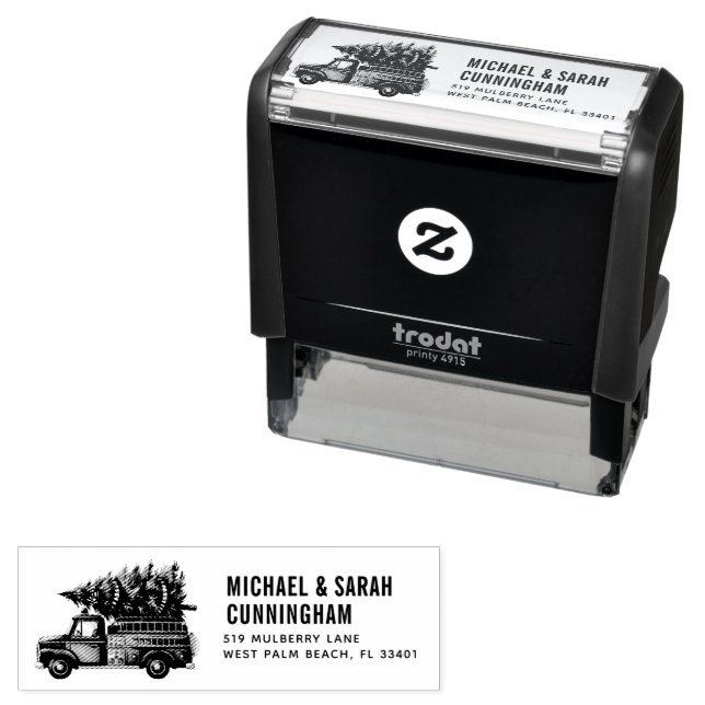 Firefighter Christmas Fire Truck Return Address Self-inking Stamp (In Situ)