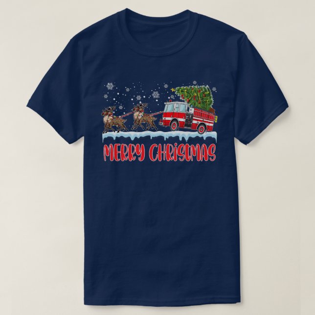 Firefighter Christmas Pajama Merry Xmas Tree Firet T-Shirt (Design Front)