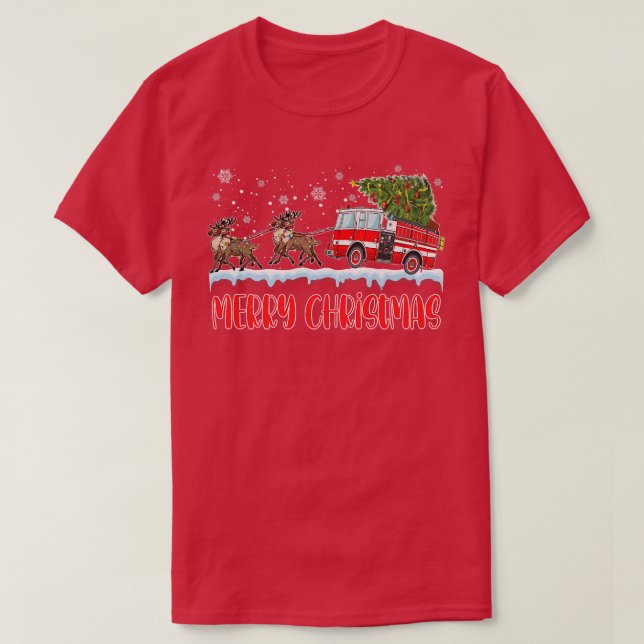 Firefighter Christmas Pajama Merry Xmas Tree Firet T-Shirt (Design Front)