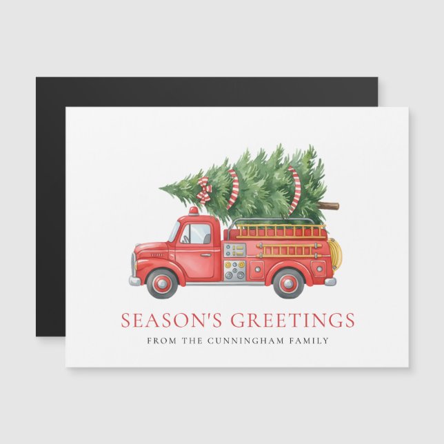 Firefighter Christmas Red Fire Truck Magnetic Card (Front/Back)