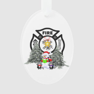 Firefighter Christmas Scene Ornament