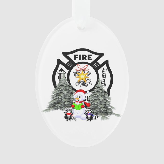 Firefighter Christmas Scene Ornament (Front)