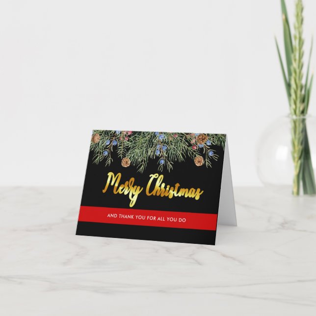 Firefighter Christmas Thin Red Line Thank You Holiday Card (Front)
