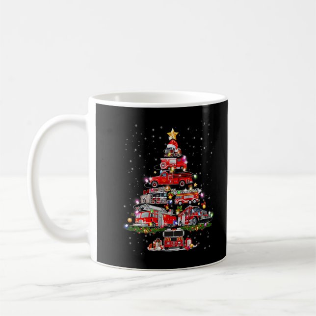 Firefighter Christmas Tree Fire Truck Xmas Fireman Coffee Mug (Left)
