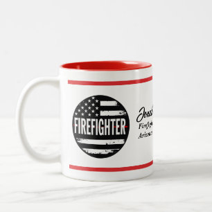 Firefighter Circle US Flag With Thin Red Line Two-Tone Coffee Mug