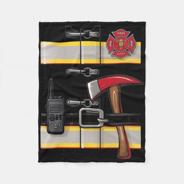 Firefighter Costume Fireman Uniform Axe Radio Hall Fleece Blanket (Front)