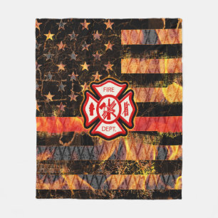 Firefighter Cross and Flames Fleece Blanket