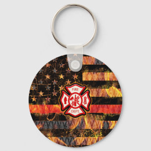 Firefighter Cross and Flames Key Ring
