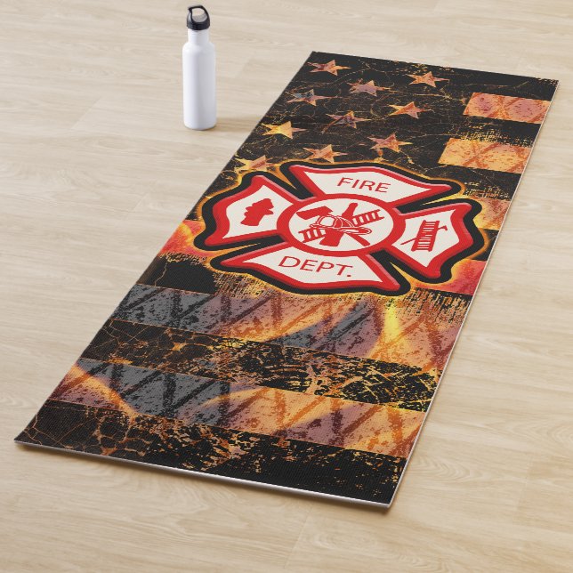 Firefighter Cross and Flames Yoga Mat (In Situ)
