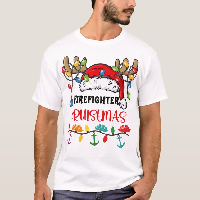 Firefighter Cruisemas Matching Christmas Pajamas T-Shirt (Front)