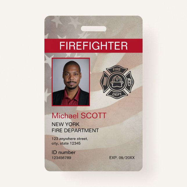 Firefighter Custom Employee Photo Barcode ID ID Badge (Front)