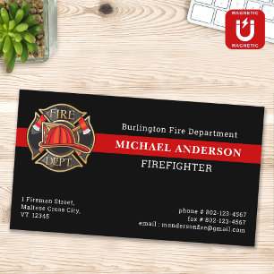 Firefighter Custom Fire Station Thin Red Line Logo Magnetic Business Card