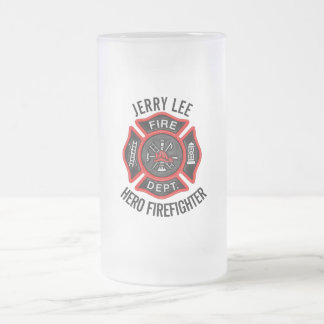 Firefighter Custom Text Name Personalised Frosted Glass Beer Mug
