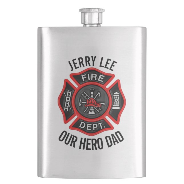Firefighter Custom Text Name Personalised Hip Flask (Front)