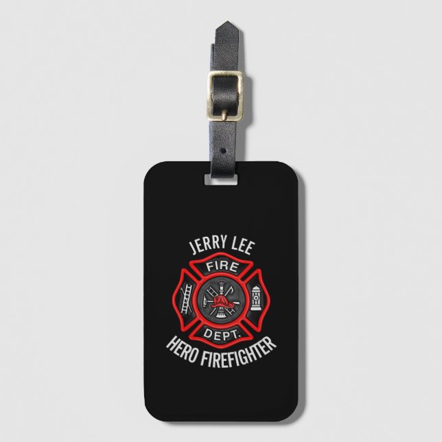 Firefighter Custom Text Name Personalised Luggage Tag (Front Vertical)