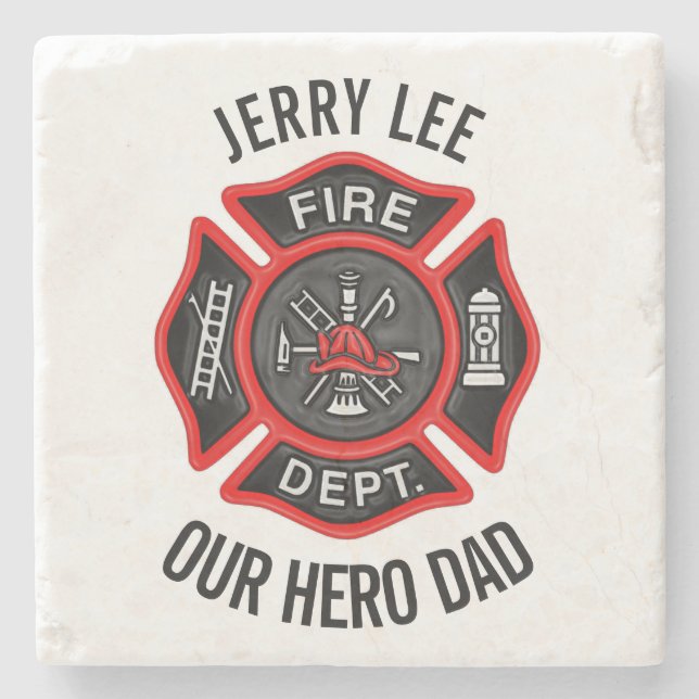 Firefighter Custom Text Name Personalised Stone Coaster (Front)
