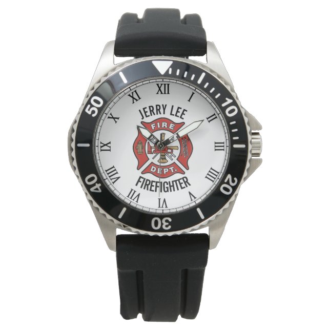 Firefighter Custom Text Name Personalised Watch (Front)