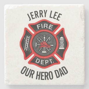 Firefighter Custom Text Name Personalized Stone Coaster