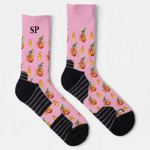 Firefighter Cute Chilli Pattern With Name Initials Socks