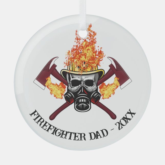 Firefighter Dad Custom Gift, personalized Fireman Glass Tree Decoration (Front)