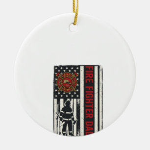 Firefighter Dad Distressed Flag Vector Design_1 Ceramic Tree Decoration