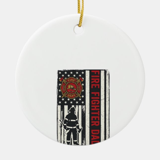 Firefighter Dad Distressed Flag Vector Design_1 Ceramic Tree Decoration (Front)