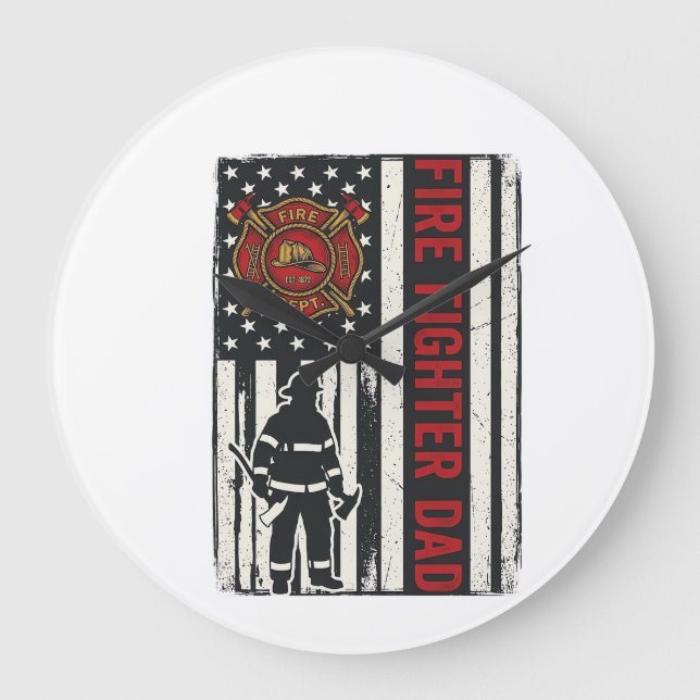 Firefighter Dad Distressed Flag Vector Design_1 Large Clock (Front)