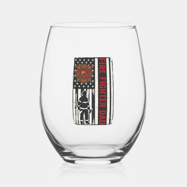 Firefighter Dad Distressed Flag Vector Design_1 Stemless Wine Glass (Front)
