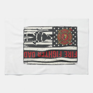 Firefighter Dad Distressed Flag Vector Design_1 Tea Towel