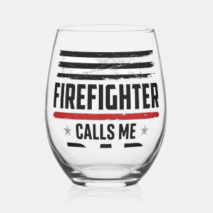 Firefighter Dad Flag Vintage Engraving Design_1 Stemless Wine Glass