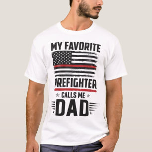Firefighter Dad Flag Vintage Engraving Design_1 T-Shirt