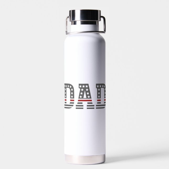 Firefighter Dad Thin Red Line Flag Water Bottle (Back)