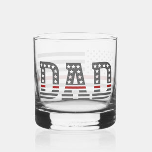 Firefighter Dad Thin Red Line Flag Whiskey Glass
