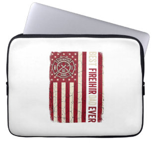 Firefighter Dad Vertical Flag Vintage Laptop Sleeve