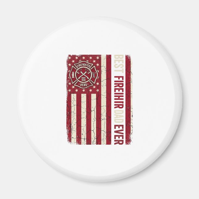 Firefighter Dad Vertical Flag Vintage Magnet (Front)