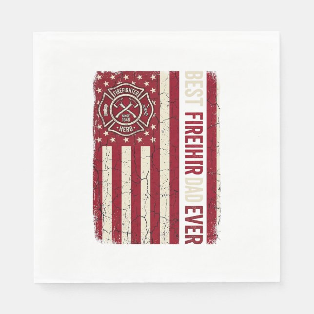 Firefighter Dad Vertical Flag Vintage Napkin (Front)