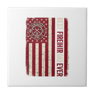 Firefighter Dad Vertical Flag Vintage Tile