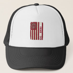 Firefighter Dad Vertical Flag Vintage Trucker Hat