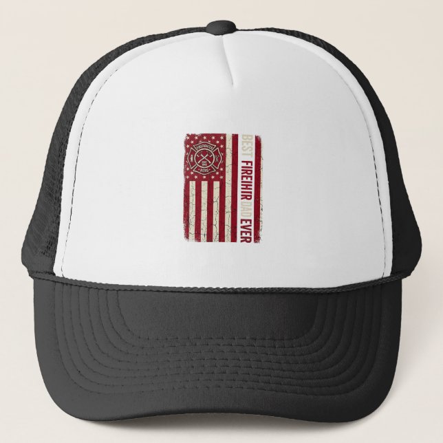 Firefighter Dad Vertical Flag Vintage Trucker Hat (Front)