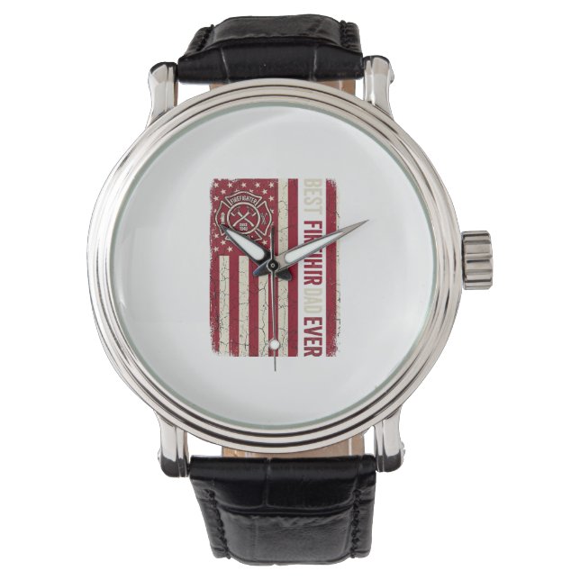 Firefighter Dad Vertical Flag Vintage Watch (Front)